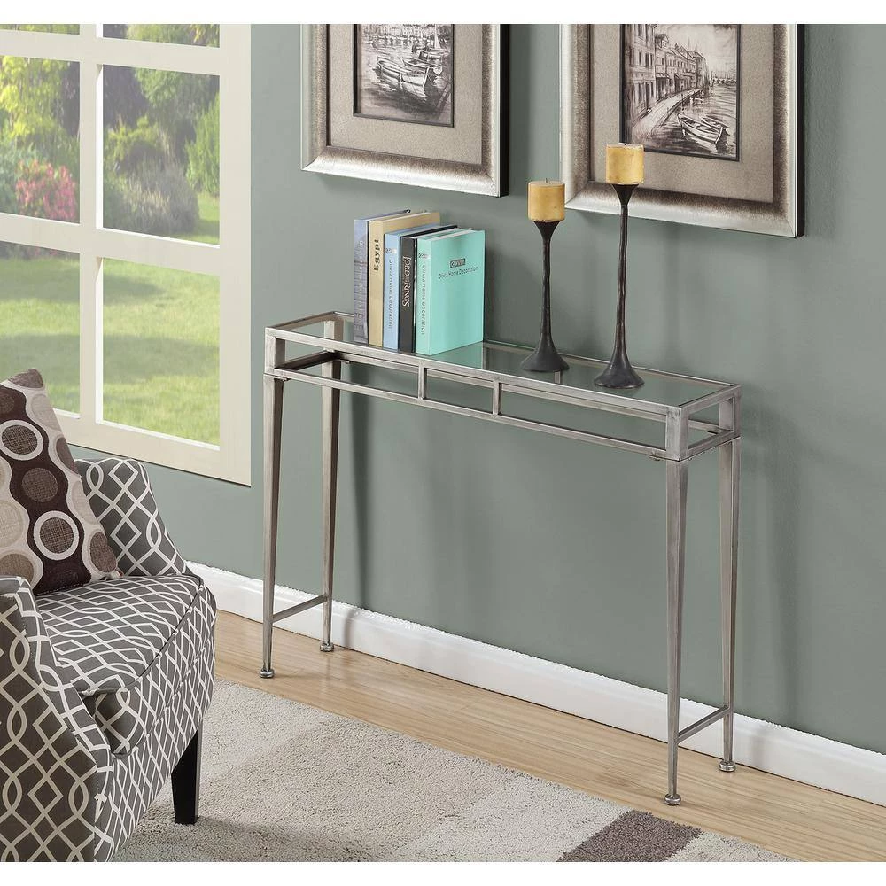 Gold Coast Julia 42 in. antique Silver Standard Rectangular Glass Top Hall Console Table with Metal Frame by Convenience Concepts 7 Gold Coast Julia 42 in. antique Silver Standard Rectangular Glass Top Hall Console Table with Metal Frame by Convenience Concepts - Image 5