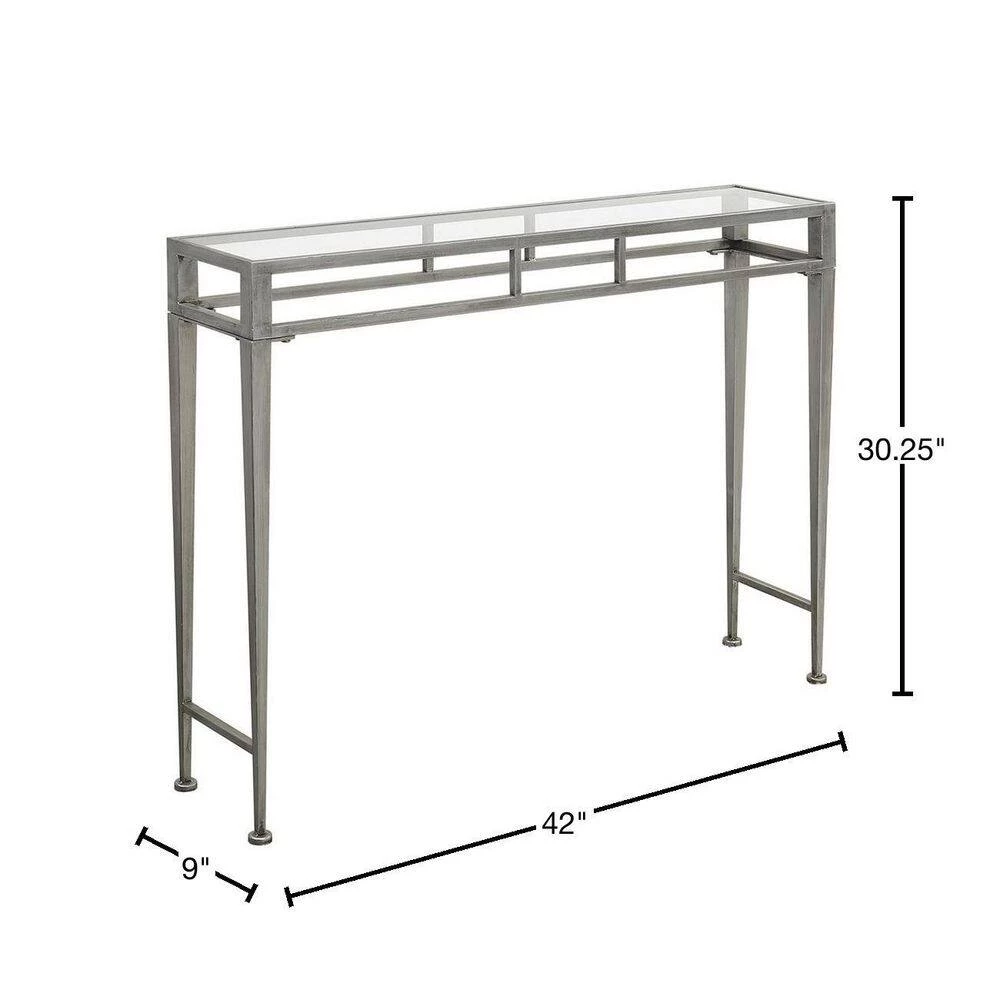 Gold Coast Julia 42 in. antique Silver Standard Rectangular Glass Top Hall Console Table with Metal Frame by Convenience Concepts 5 Gold Coast Julia 42 in. antique Silver Standard Rectangular Glass Top Hall Console Table with Metal Frame by Convenience Concepts - Image 3