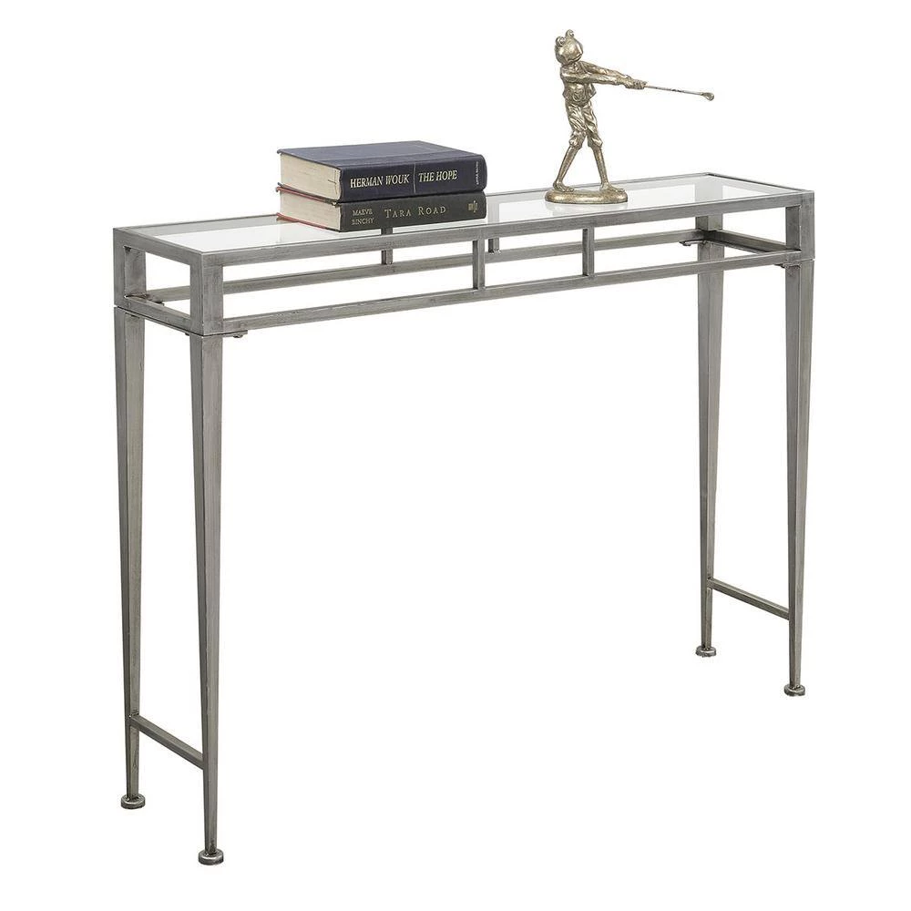 Gold Coast Julia 42 in. antique Silver Standard Rectangular Glass Top Hall Console Table with Metal Frame by Convenience Concepts 4 Gold Coast Julia 42 in. antique Silver Standard Rectangular Glass Top Hall Console Table with Metal Frame by Convenience Concepts - Image 2
