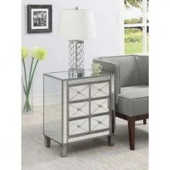 Gold Coast BettyB 23.75 in. W x 27 in. H Antique Silver Rectangular Glass End Table with Drawers by Convenience Concepts -Cheap Convenience Concepts Store antique silver convenience concepts end side tables u12 248 31 1000