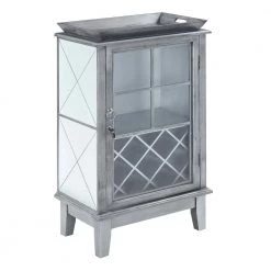 Gold Coast Antique Silver/Mirror Wine Storage Serving Bar with Cabinet and Lock by Convenience Concepts