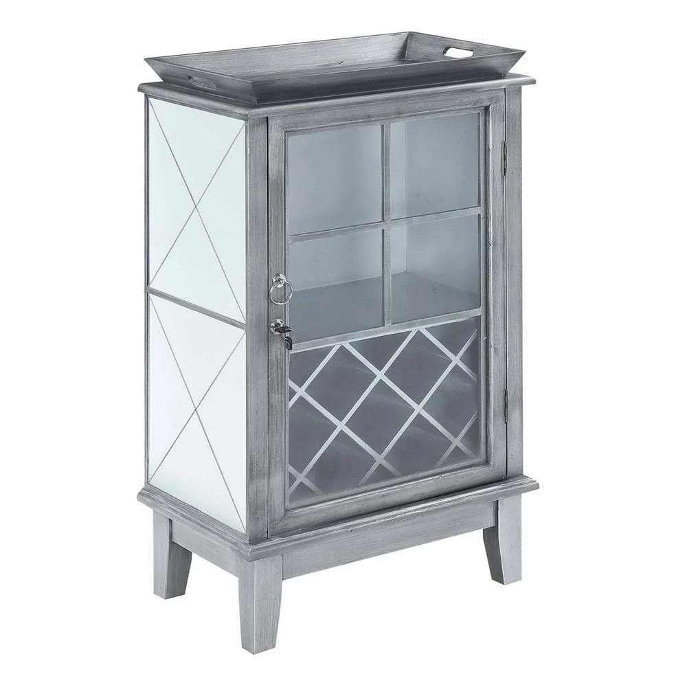 Gold Coast Antique Silver/Mirror Wine Storage Serving Bar with Cabinet and Lock by Convenience Concepts 2 Gold Coast Antique Silver/Mirror Wine Storage Serving Bar with Cabinet and Lock by Convenience Concepts