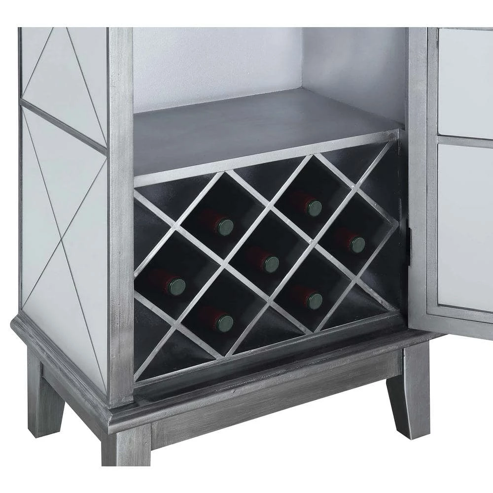 Gold Coast Antique Silver/Mirror Wine Storage Serving Bar with Cabinet and Lock by Convenience Concepts 5 Gold Coast Antique Silver/Mirror Wine Storage Serving Bar with Cabinet and Lock by Convenience Concepts - Image 4