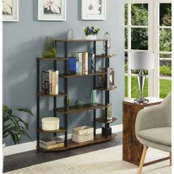 52.5 in. Barnwood and Black Metal 10-Shelf Etagere Bookcase with Open Back by Convenience Concepts -Cheap Convenience Concepts Store barnwood black convenience concepts bookcases bookshelves r4 0605 31 1000