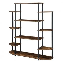 52.5 in. Barnwood and Black Metal 10-Shelf Etagere Bookcase with Open Back by Convenience Concepts