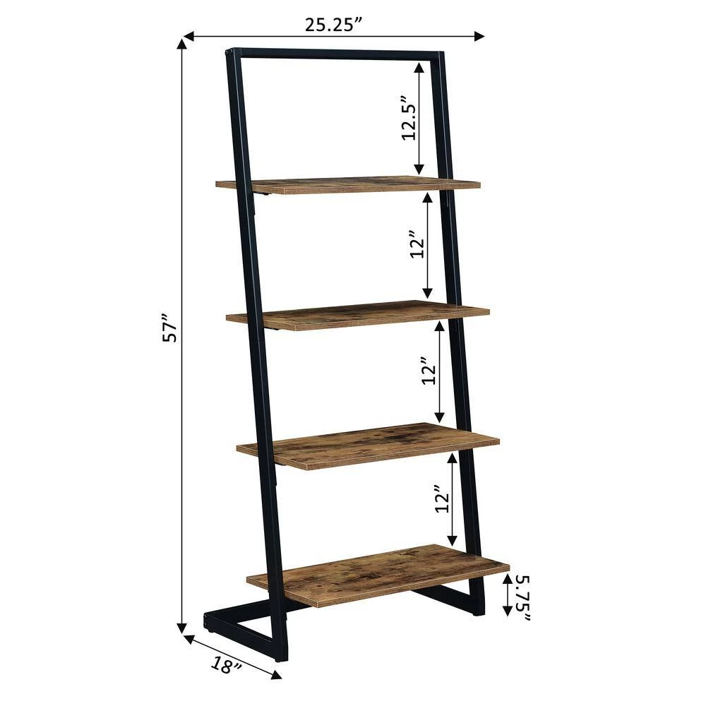 Graystone 57 in. Barnwood/Black Particle Board 4 Shelf Ladder Bookcase with Metal Frame by Convenience Concepts 6 Graystone 57 in. Barnwood/Black Particle Board 4 Shelf Ladder Bookcase with Metal Frame by Convenience Concepts - Image 4