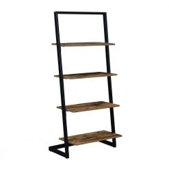 Graystone 57 in. Barnwood/Black Particle Board 4 Shelf Ladder Bookcase with Metal Frame by Convenience Concepts