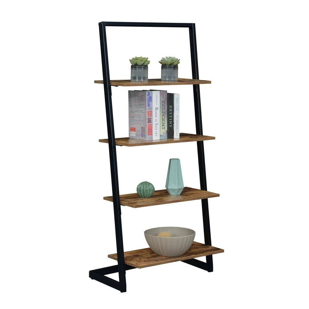 Graystone 57 in. Barnwood/Black Particle Board 4 Shelf Ladder Bookcase with Metal Frame by Convenience Concepts 4 Graystone 57 in. Barnwood/Black Particle Board 4 Shelf Ladder Bookcase with Metal Frame by Convenience Concepts - Image 2