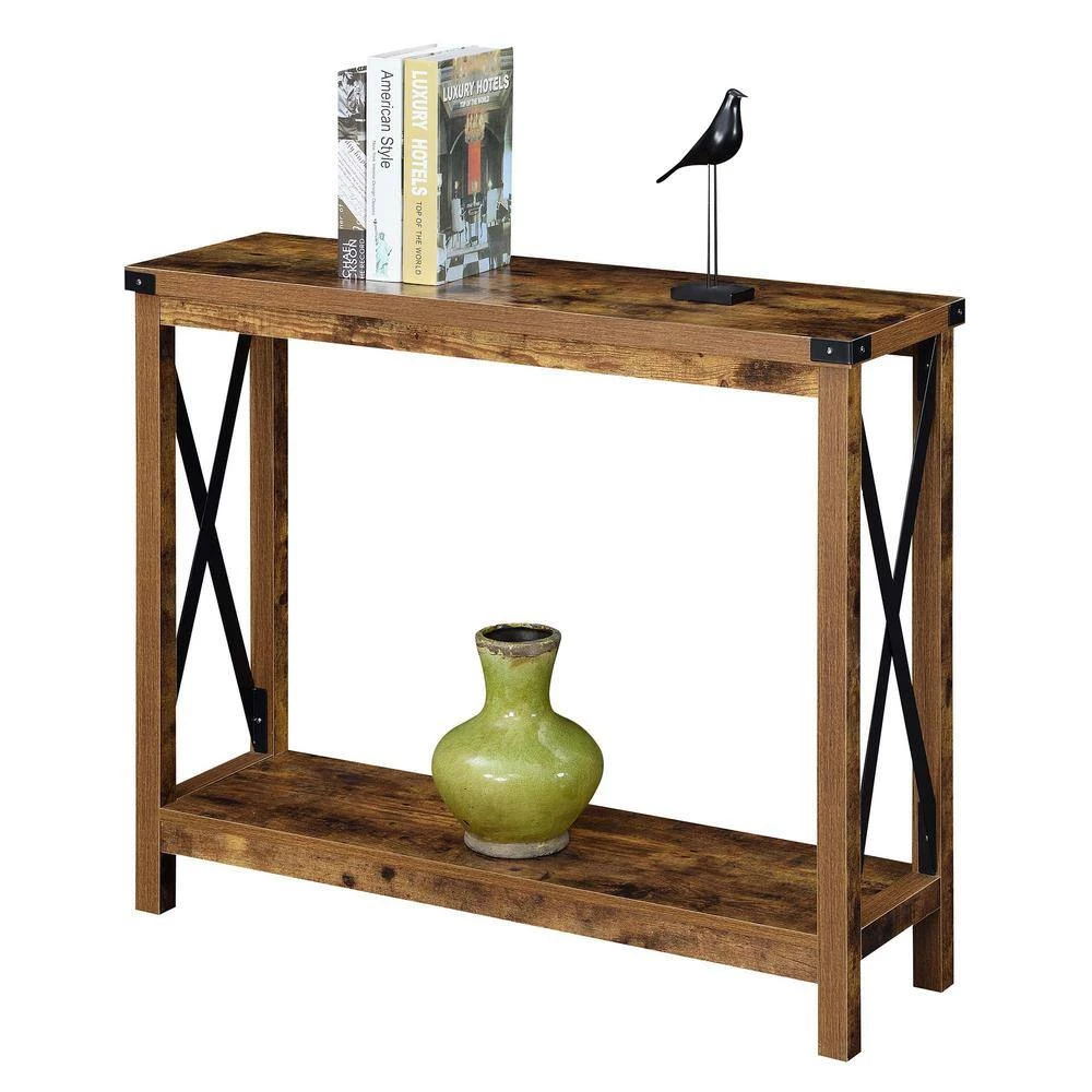 Durango 39.25 in(L). Barnwood & Black 31.75 in(H) Rectangular Particle Board Console Table with Shelf by Convenience Concepts 4 Durango 39.25 in(L). Barnwood & Black 31.75 in(H) Rectangular Particle Board Console Table with Shelf by Convenience Concepts - Image 2