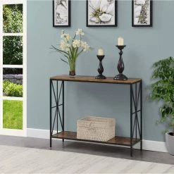 Tuscon Starburst 39 in. Barnwood/Black Rectangle Wood Veneer Console Table with Shelf by Convenience Concepts -Cheap Convenience Concepts Store barnwood black convenience concepts console tables s25 140 31 1000
