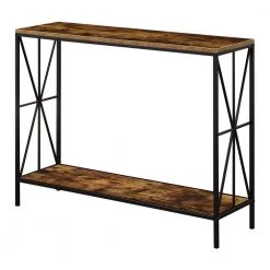 Tuscon Starburst 39 in. Barnwood/Black Rectangle Wood Veneer Console Table with Shelf by Convenience Concepts