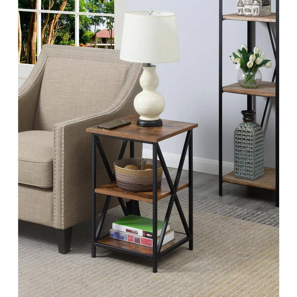 Tucson 24.25 in. Barnwood and Black Tall 3-Tier End Table by Convenience Concepts 8 Tucson 24.25 in. Barnwood and Black Tall 3-Tier End Table by Convenience Concepts - Image 6