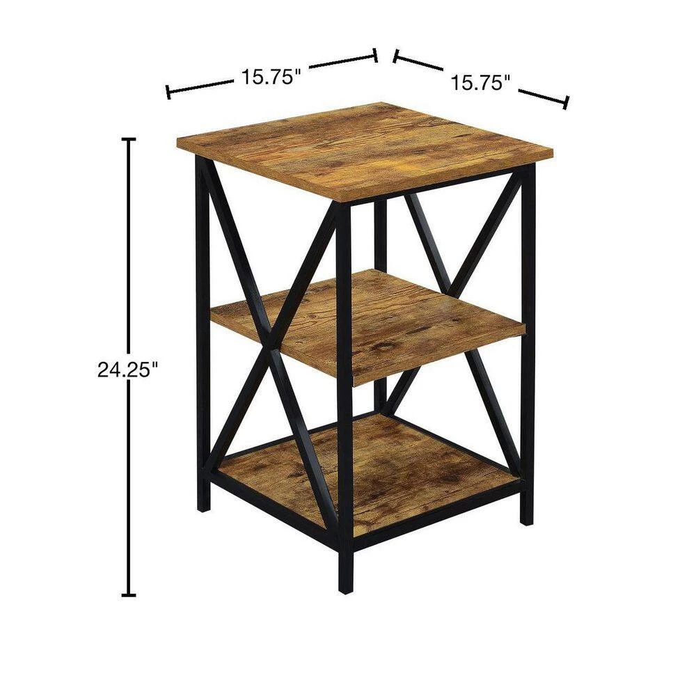 Tucson 24.25 in. Barnwood and Black Tall 3-Tier End Table by Convenience Concepts 5 Tucson 24.25 in. Barnwood and Black Tall 3-Tier End Table by Convenience Concepts - Image 3