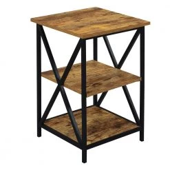 Tucson 24.25 in. Barnwood and Black Tall 3-Tier End Table by Convenience Concepts