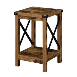 Durango 15.75 in.(W) Barnwood & Black 24 in.(H) Square Particle End table with Charging Station by Convenience Concepts