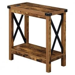 Durango 11.75 in.(w) Barnwood & Black 24 in. (H) Rectangular Particle Board End table with Charging Station by Convenience Concepts
