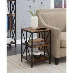 Tucson Starburst 15.75 in. Barnwood/Black Standard Square Particle Board Top End Table with Shelves by Convenience Concepts -Cheap Convenience Concepts Store barnwood black convenience concepts end side tables s25 147 31 1000