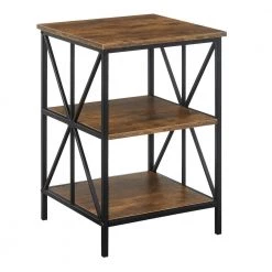 Tucson Starburst 15.75 in. Barnwood/Black Standard Square Particle Board Top End Table with Shelves by Convenience Concepts