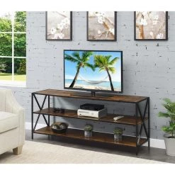 Tucson 60 in. Barnwood/Black Particle Board TV Stand Fits up to 64 in. TV with 3-Shelves by Convenience Concepts -Cheap Convenience Concepts Store barnwood black convenience concepts tv stands r4 0659 31 1000