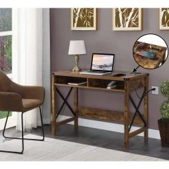 Durango 42 in. Rectangular Barnwood & Black Particle Board Writing Desk with Charging Station by Convenience Concepts -Cheap Convenience Concepts Store barnwood black convenience concepts writing desks r4 0525 31 1000