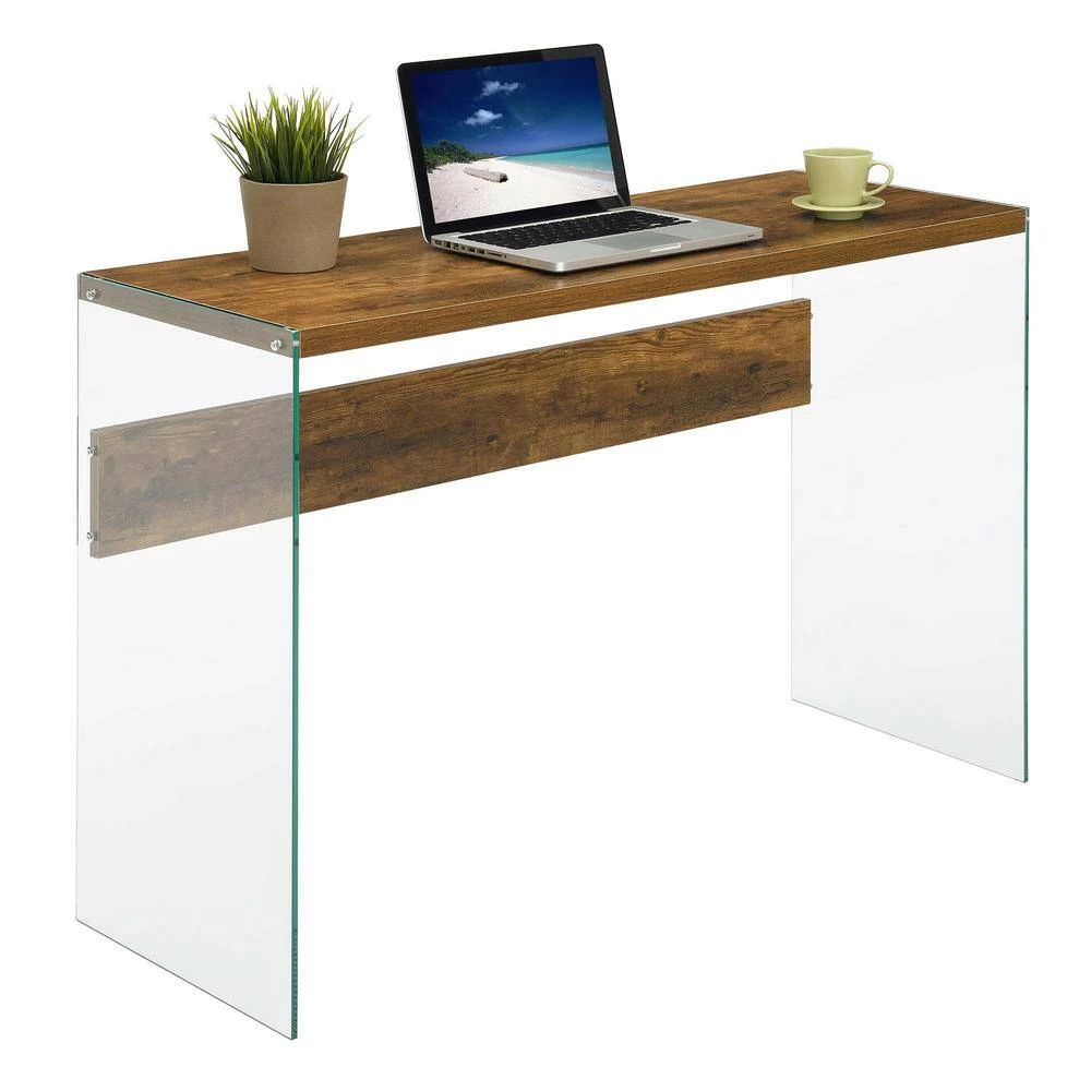 SoHo 44 in. Barnwood 30 in. Rectangle Particle Board Console Table/Desk with Glass Sides by Convenience Concepts 4 SoHo 44 in. Barnwood 30 in. Rectangle Particle Board Console Table/Desk with Glass Sides by Convenience Concepts - Image 2