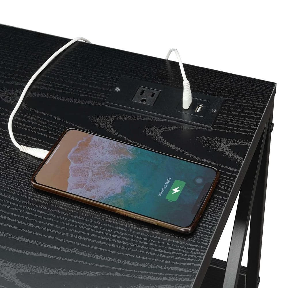 Tucson 36 in. Rectangle Black/Black Particle Board 1 Drawer Writing Desk with Charging Station by Convenience Concepts 8 Tucson 36 in. Rectangle Black/Black Particle Board 1 Drawer Writing Desk with Charging Station by Convenience Concepts - Image 6