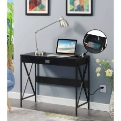 Tucson 36 in. Rectangle Black/Black Particle Board 1 Drawer Writing Desk with Charging Station by Convenience Concepts 17 Tucson 36 in. Rectangle Black/Black Particle Board 1 Drawer Writing Desk with Charging Station by Convenience Concepts -Cheap Convenience Concepts Store black black convenience concepts writing desks r4 0628 31 1000