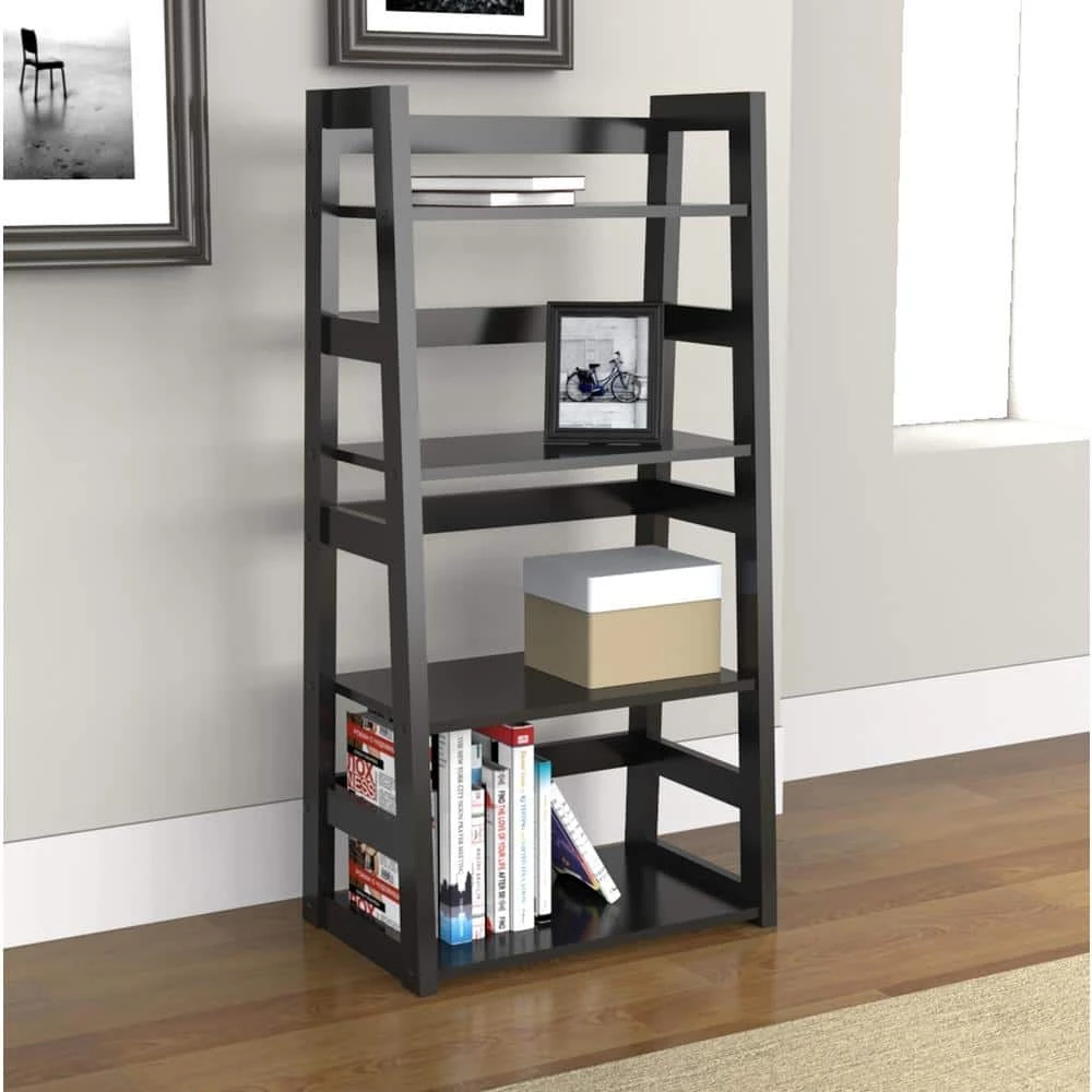 44.25 in. Black Wood 4-shelf Etagere Bookcase with Open Back by Convenience Concepts 9 44.25 in. Black Wood 4-shelf Etagere Bookcase with Open Back by Convenience Concepts - Image 7