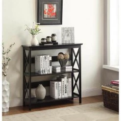 Oxford Black 3 Tier Bookcase by Convenience Concepts -Cheap Convenience Concepts Store black convenience concepts bookcases bookshelves 203030 31 1000