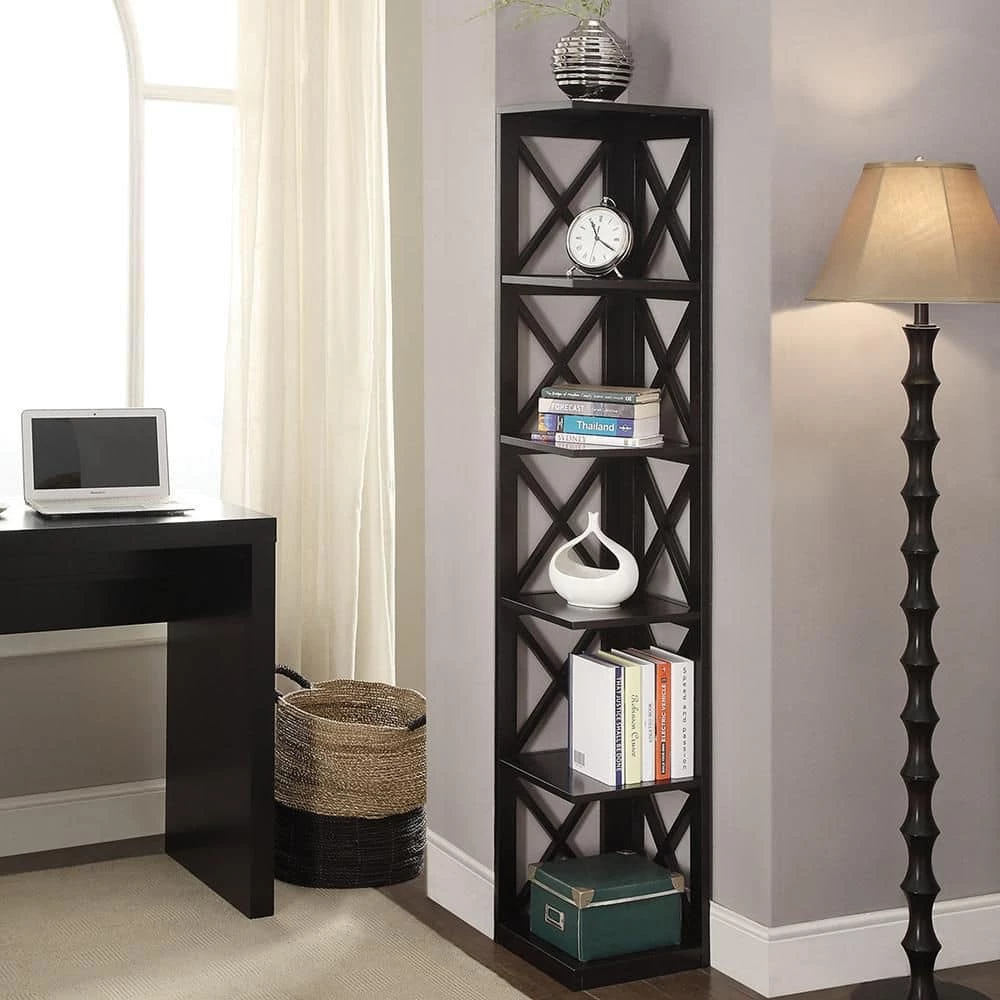 Oxford 5-Tier 12 in. Black Shelf X Frame Home Corner Bookcase by Convenience Concepts 5 Oxford 5-Tier 12 in. Black Shelf X Frame Home Corner Bookcase by Convenience Concepts - Image 3