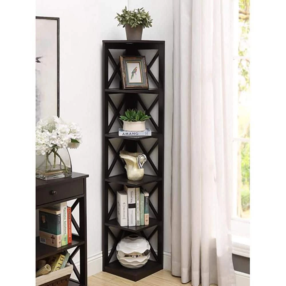 Oxford 5-Tier 12 in. Black Shelf X Frame Home Corner Bookcase by Convenience Concepts 4 Oxford 5-Tier 12 in. Black Shelf X Frame Home Corner Bookcase by Convenience Concepts - Image 2