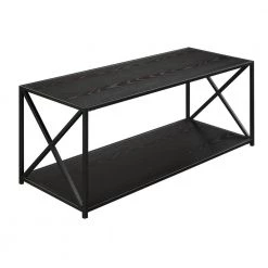 Tucson 42 in. Black Large Rectangle Wood Coffee Table with Shelf by Convenience Concepts