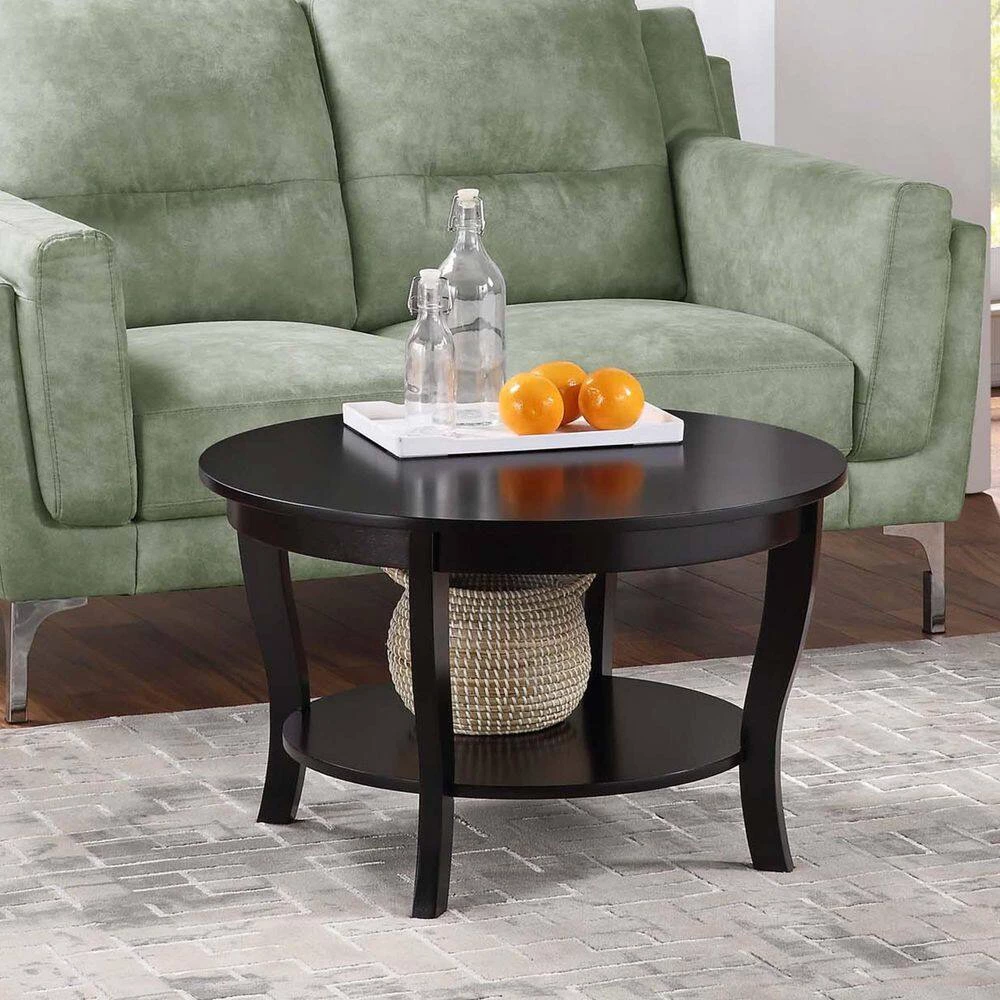 American Heritage 30 in. Black Medium Round Wood Coffee Table with Shelf by Convenience Concepts 8 American Heritage 30 in. Black Medium Round Wood Coffee Table with Shelf by Convenience Concepts - Image 6
