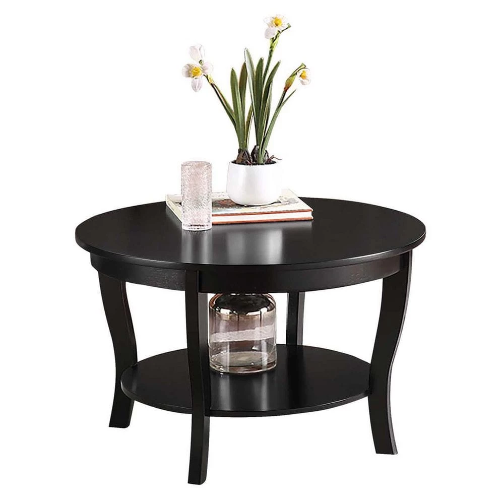 American Heritage 30 in. Black Medium Round Wood Coffee Table with Shelf by Convenience Concepts 9 American Heritage 30 in. Black Medium Round Wood Coffee Table with Shelf by Convenience Concepts - Image 7