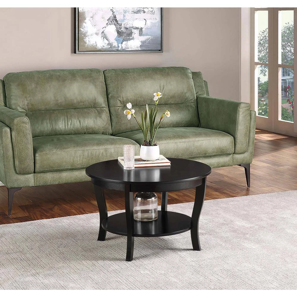 American Heritage 30 in. Black Medium Round Wood Coffee Table with Shelf by Convenience Concepts 7 American Heritage 30 in. Black Medium Round Wood Coffee Table with Shelf by Convenience Concepts - Image 5