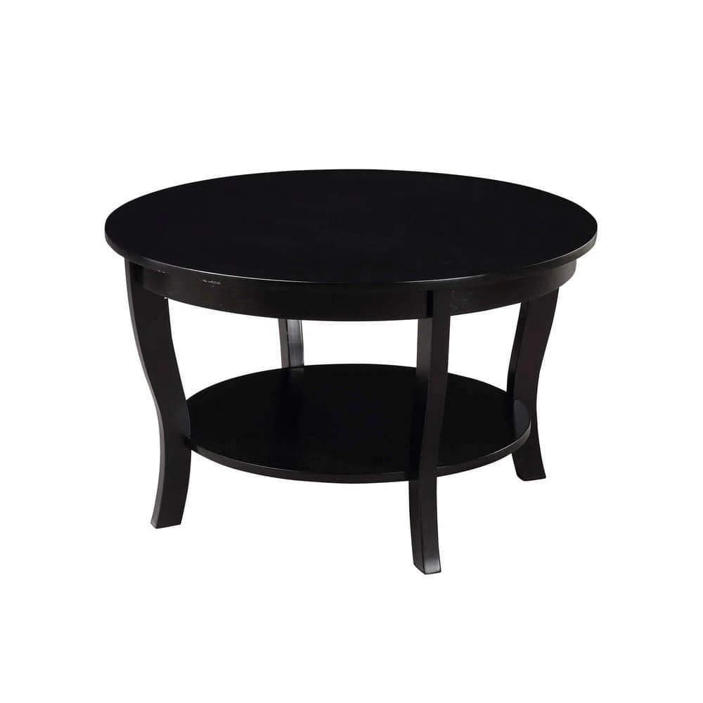 American Heritage 30 in. Black Medium Round Wood Coffee Table with Shelf by Convenience Concepts 3 American Heritage 30 in. Black Medium Round Wood Coffee Table with Shelf by Convenience Concepts