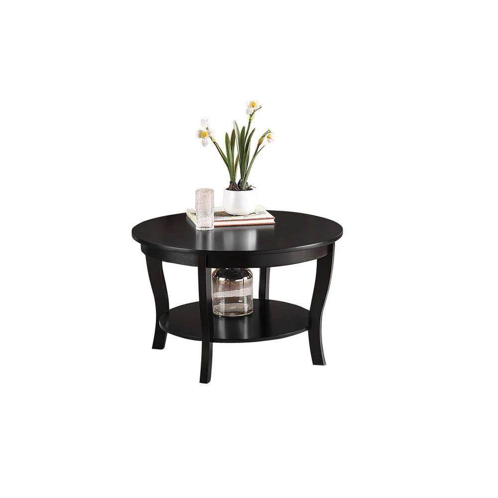 American Heritage 30 in. Black Medium Round Wood Coffee Table with Shelf by Convenience Concepts 6 American Heritage 30 in. Black Medium Round Wood Coffee Table with Shelf by Convenience Concepts - Image 4