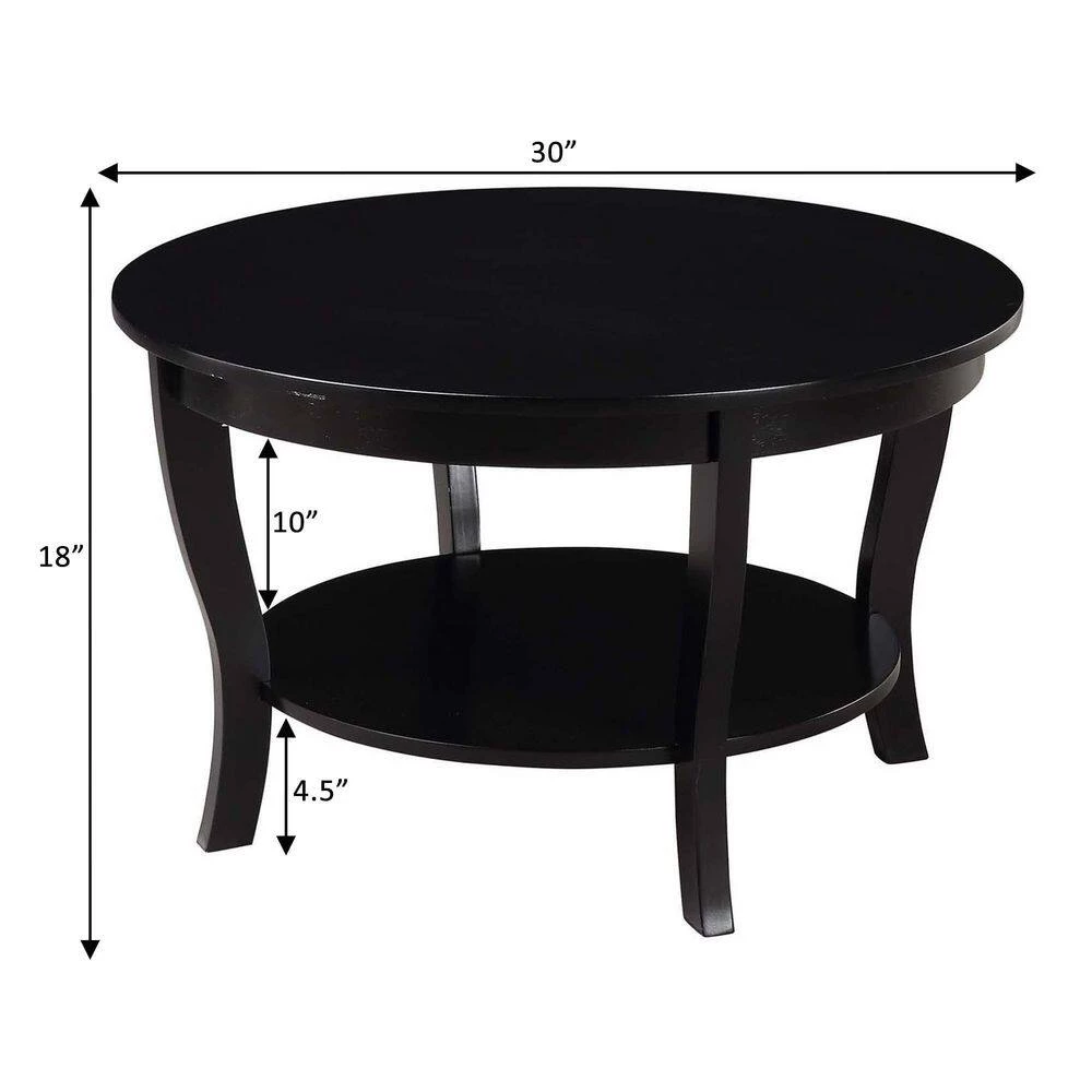 American Heritage 30 in. Black Medium Round Wood Coffee Table with Shelf by Convenience Concepts 10 American Heritage 30 in. Black Medium Round Wood Coffee Table with Shelf by Convenience Concepts - Image 8