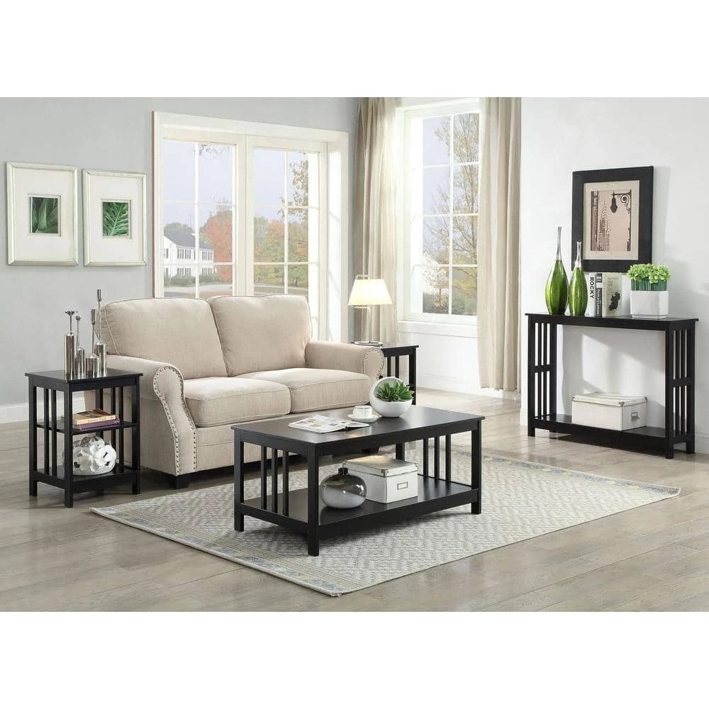 Mission 40 in. Black Medium Rectangle Wood Coffee Table with Shelf by Convenience Concepts 7 Mission 40 in. Black Medium Rectangle Wood Coffee Table with Shelf by Convenience Concepts - Image 5