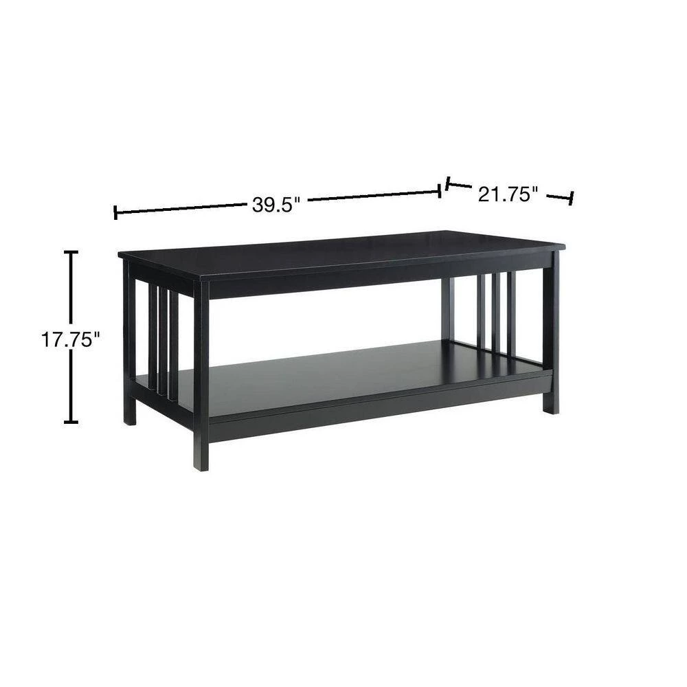 Mission 40 in. Black Medium Rectangle Wood Coffee Table with Shelf by Convenience Concepts 5 Mission 40 in. Black Medium Rectangle Wood Coffee Table with Shelf by Convenience Concepts - Image 3