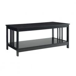 Mission 40 in. Black Medium Rectangle Wood Coffee Table with Shelf by Convenience Concepts