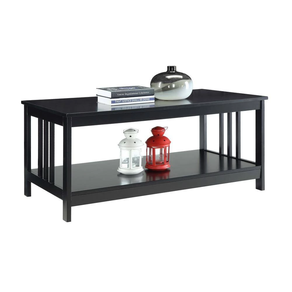 Mission 40 in. Black Medium Rectangle Wood Coffee Table with Shelf by Convenience Concepts 4 Mission 40 in. Black Medium Rectangle Wood Coffee Table with Shelf by Convenience Concepts - Image 2