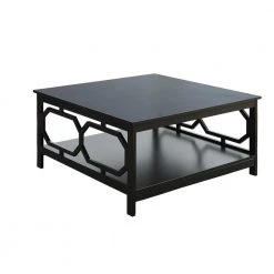 Omega 36 in. Black Medium Square Wood Coffee Table with Shelf by Convenience Concepts