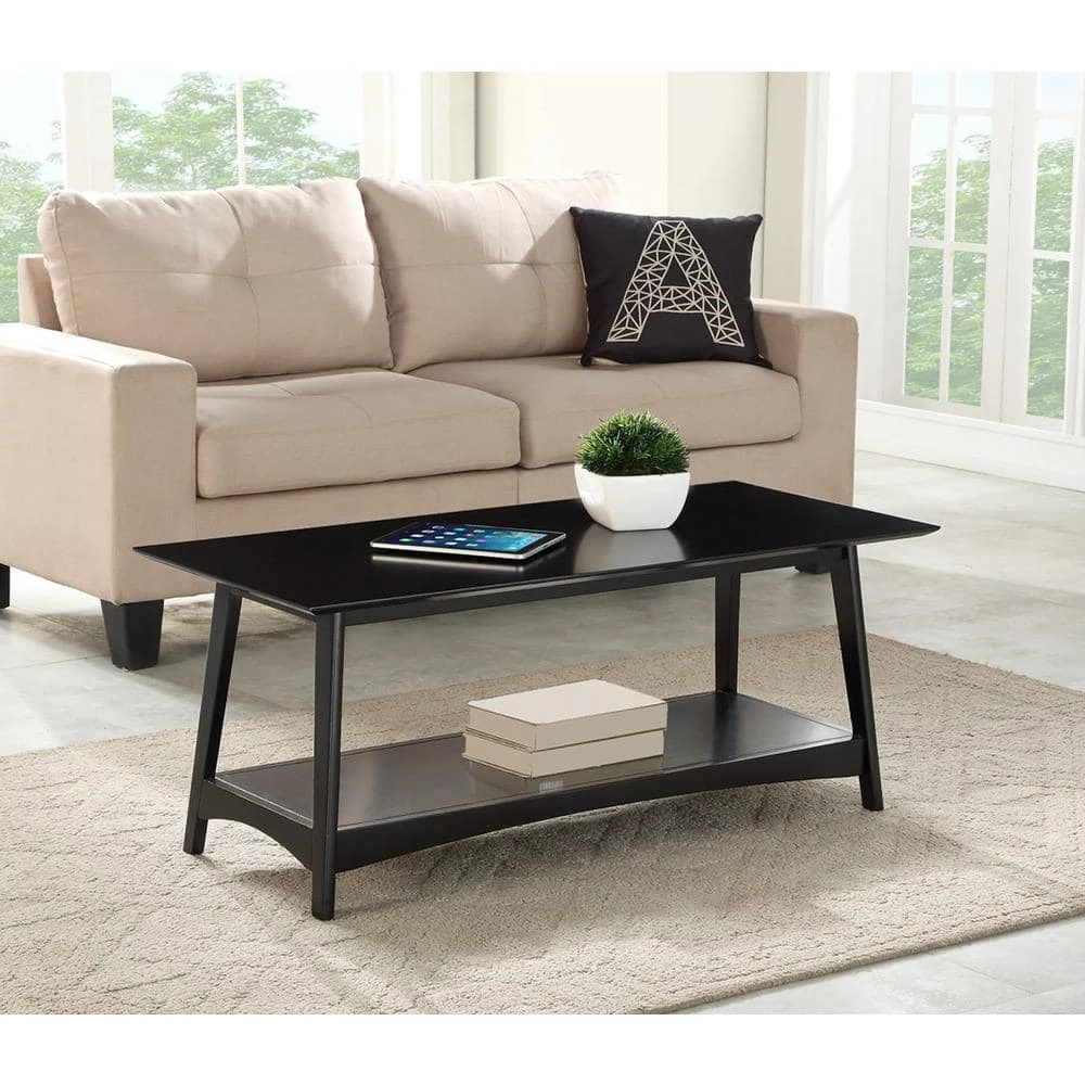 Alpine 44 in. Black Large Rectangle Wood Coffee Table with Shelf by Convenience Concepts 10 Alpine 44 in. Black Large Rectangle Wood Coffee Table with Shelf by Convenience Concepts - Image 8