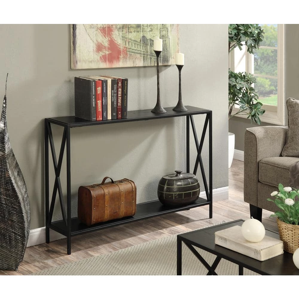 Tucson 48 in. Black Rectangle Wood Console Table with Shelves by Convenience Concepts 5 Tucson 48 in. Black Rectangle Wood Console Table with Shelves by Convenience Concepts - Image 3