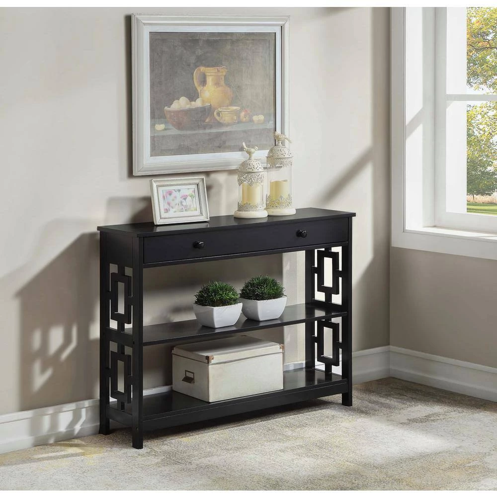 Town Square 39.5 in. Black 31.5 in. Rectangular Wood Console Table with 2-Shelves by Convenience Concepts 8 Town Square 39.5 in. Black 31.5 in. Rectangular Wood Console Table with 2-Shelves by Convenience Concepts - Image 6