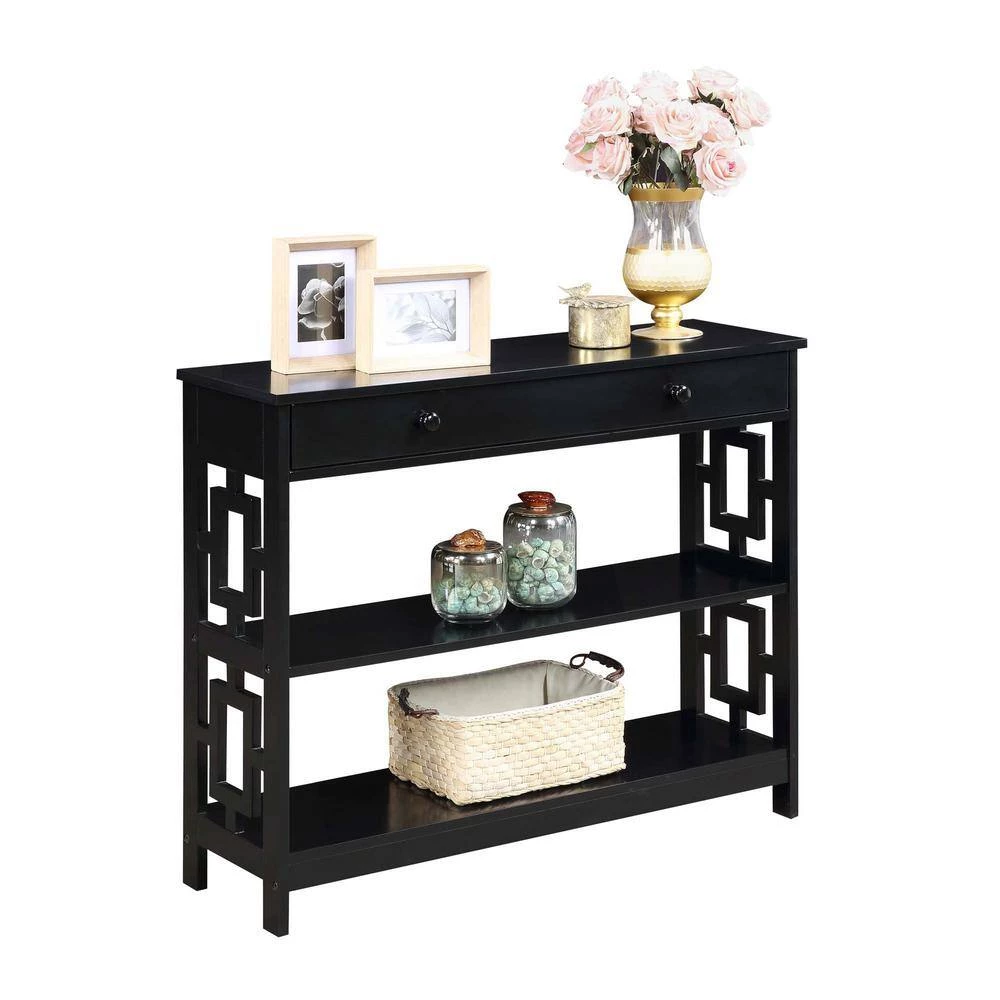 Town Square 39.5 in. Black 31.5 in. Rectangular Wood Console Table with 2-Shelves by Convenience Concepts 4 Town Square 39.5 in. Black 31.5 in. Rectangular Wood Console Table with 2-Shelves by Convenience Concepts - Image 2