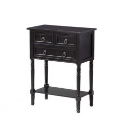 Kendra 23.75 in. Black Standard Rectangle Wood Console Table with 3 Drawers and Shelf by Convenience Concepts