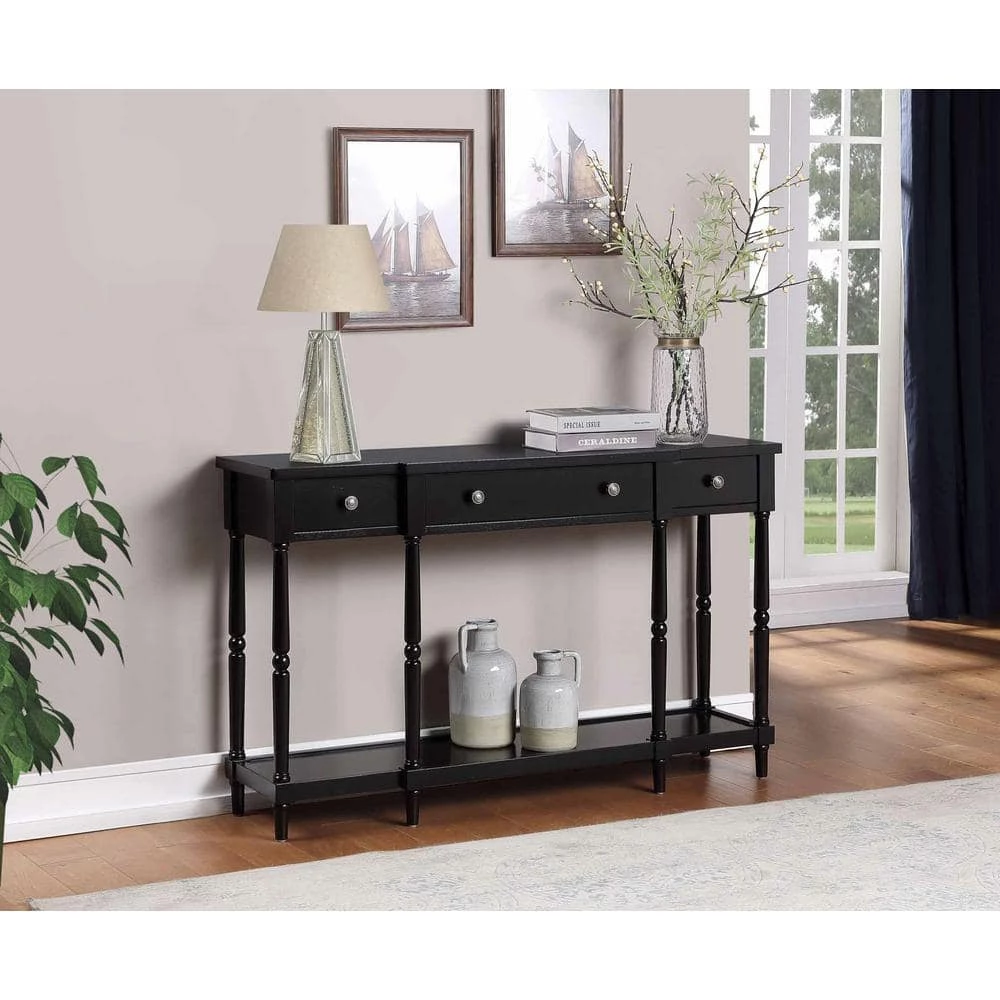 Cheyenne 52 in. Black Standard Rectangle Wood Console Table with 3 Drawers and Shelf by Convenience Concepts 8 Cheyenne 52 in. Black Standard Rectangle Wood Console Table with 3 Drawers and Shelf by Convenience Concepts - Image 6