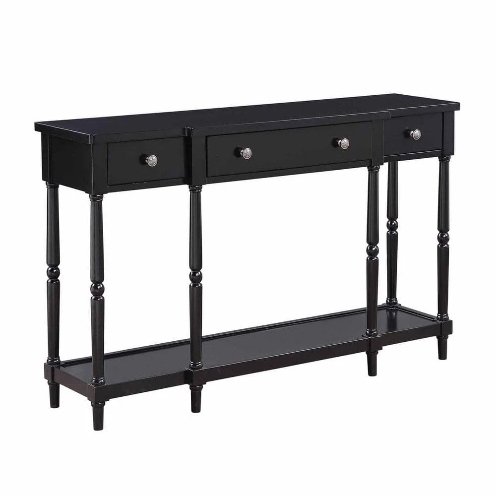 Cheyenne 52 in. Black Standard Rectangle Wood Console Table with 3 Drawers and Shelf by Convenience Concepts 3 Cheyenne 52 in. Black Standard Rectangle Wood Console Table with 3 Drawers and Shelf by Convenience Concepts